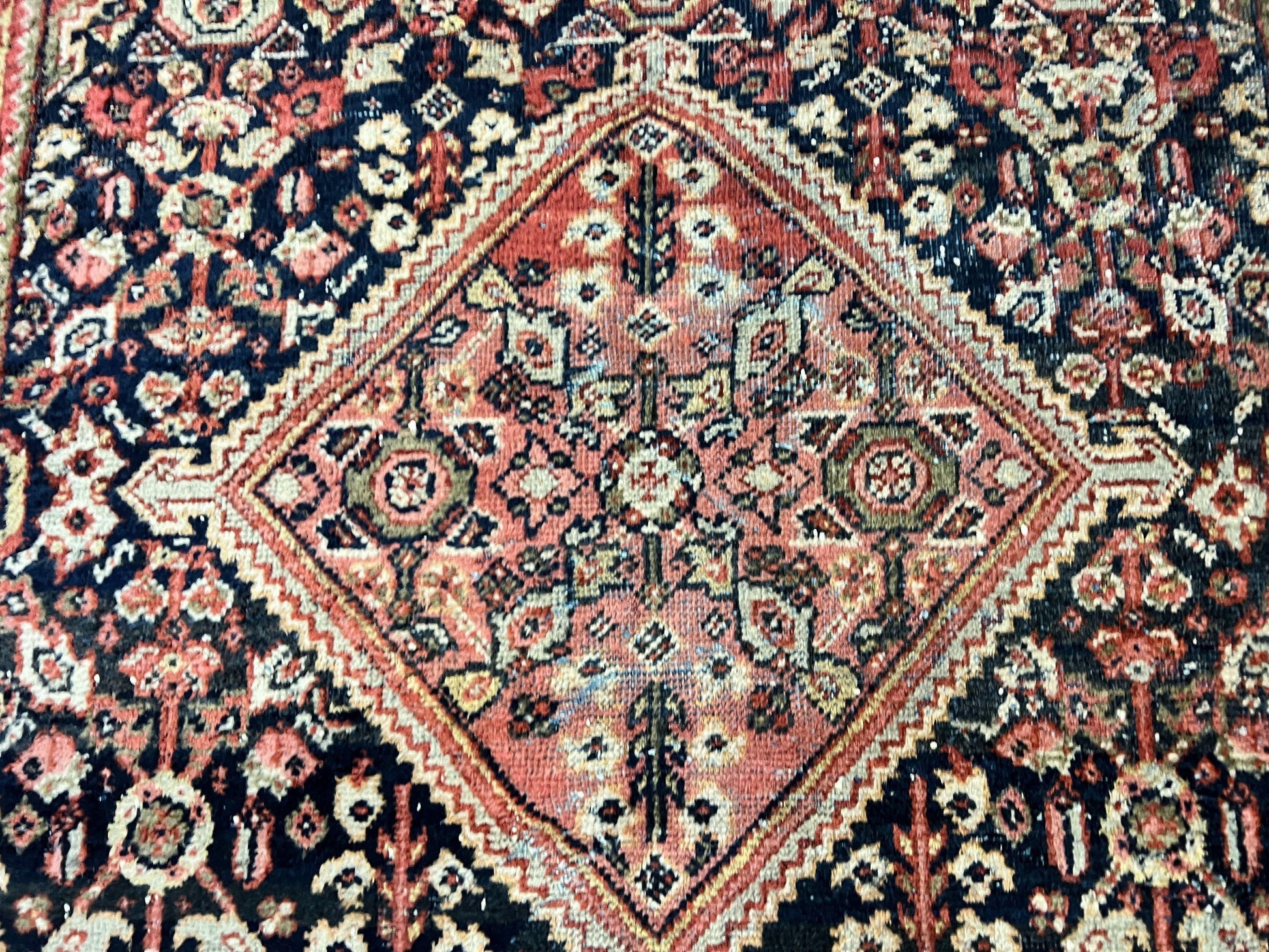 Antique Persian Mahal Rug 4x7, Wool Hand Knotted Tribal Geometric Carpet - Nuvé