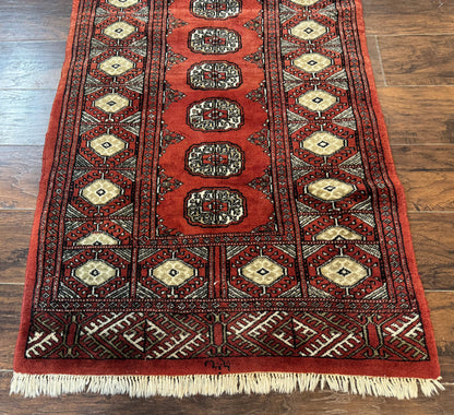 Red Pakistani Turkoman Rug 3x5, Bokhara Design, Vintage, Signed - Nuvé