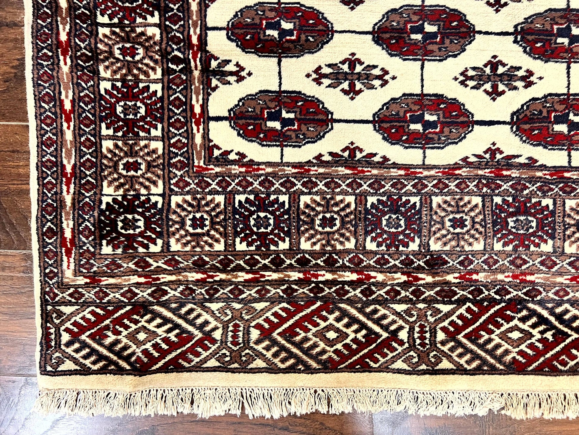 Pakistani Bokhara Rug 4x6, Turkoman Carpet, Vintage Handmade Wool Rug, Ivory - Nuvé