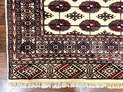 Pakistani Bokhara Rug 4x6, Turkoman Carpet, Vintage Handmade Wool Rug, Ivory - Nuvé
