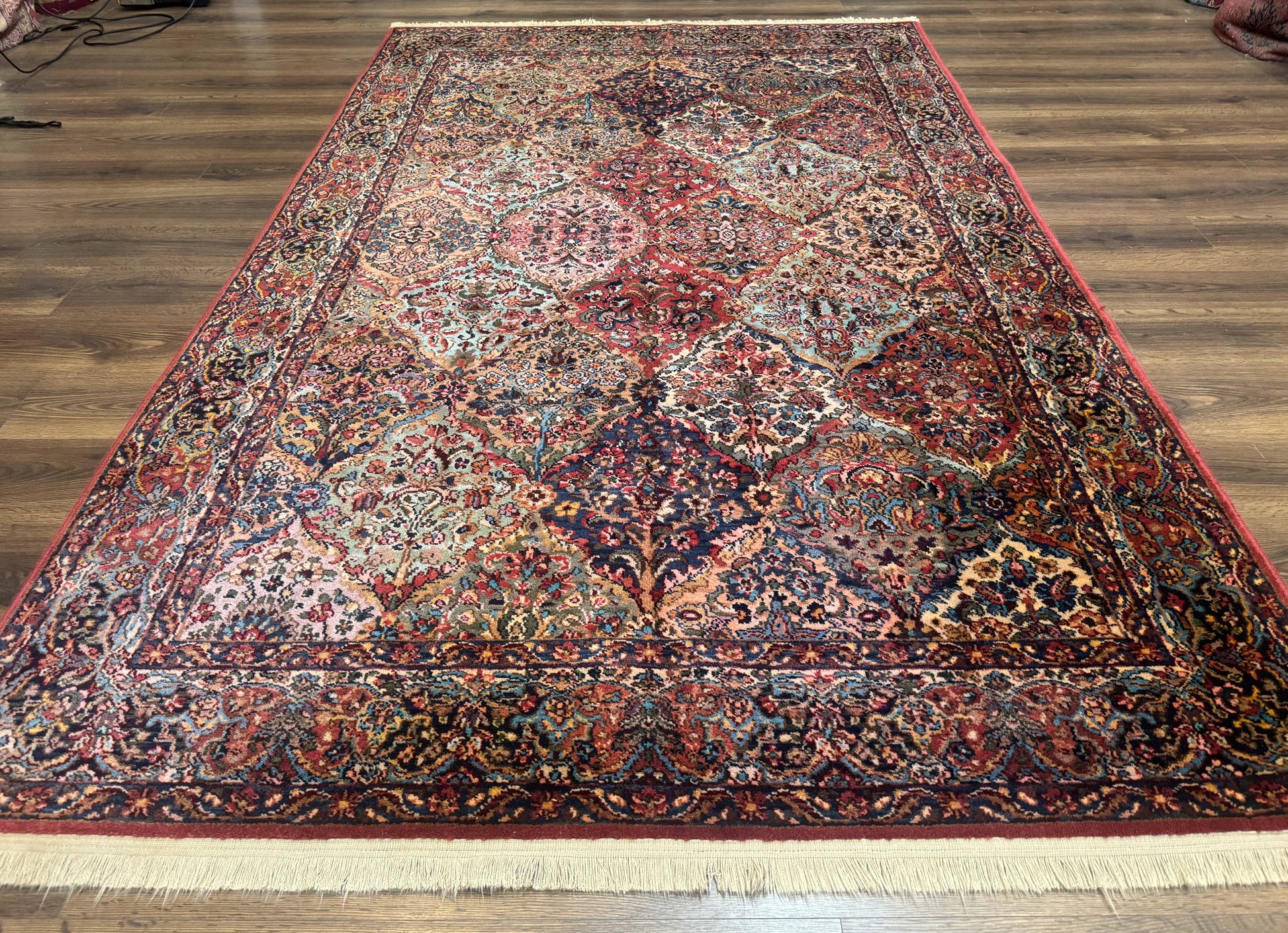 Karastan Rug 5.9 x 9, Multicolor Panel Kirman Rug #717, Wool Original Karastan Collection 700 Series - Nuvé