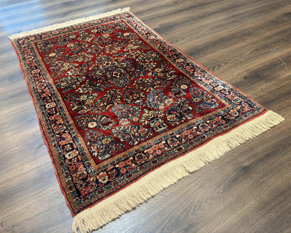 Antique Persian Sarouk Rug 3x5, Red, Floral, 200 KPSI - Nuvé