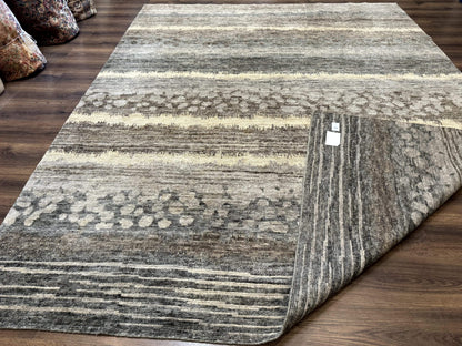 Modern Tibetan Wool Rug 8x10, Abstract, Contemporary, Handmade, Gray, Stripes - Nuvé