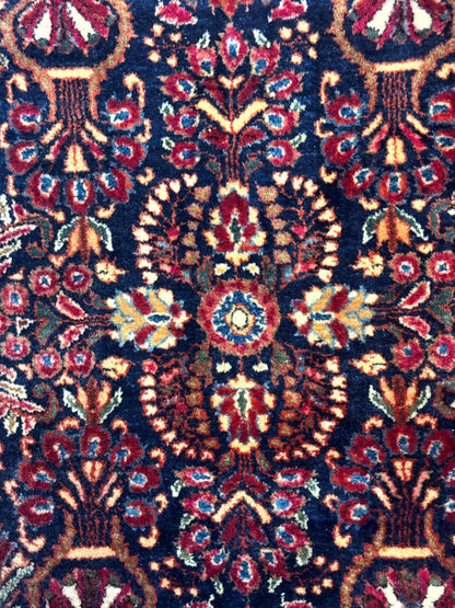 Small Navy Blue Persian Rug 2x4, Sarouk Rug, Rare Colors, Antique 1920s Wool Rug - Nuvé