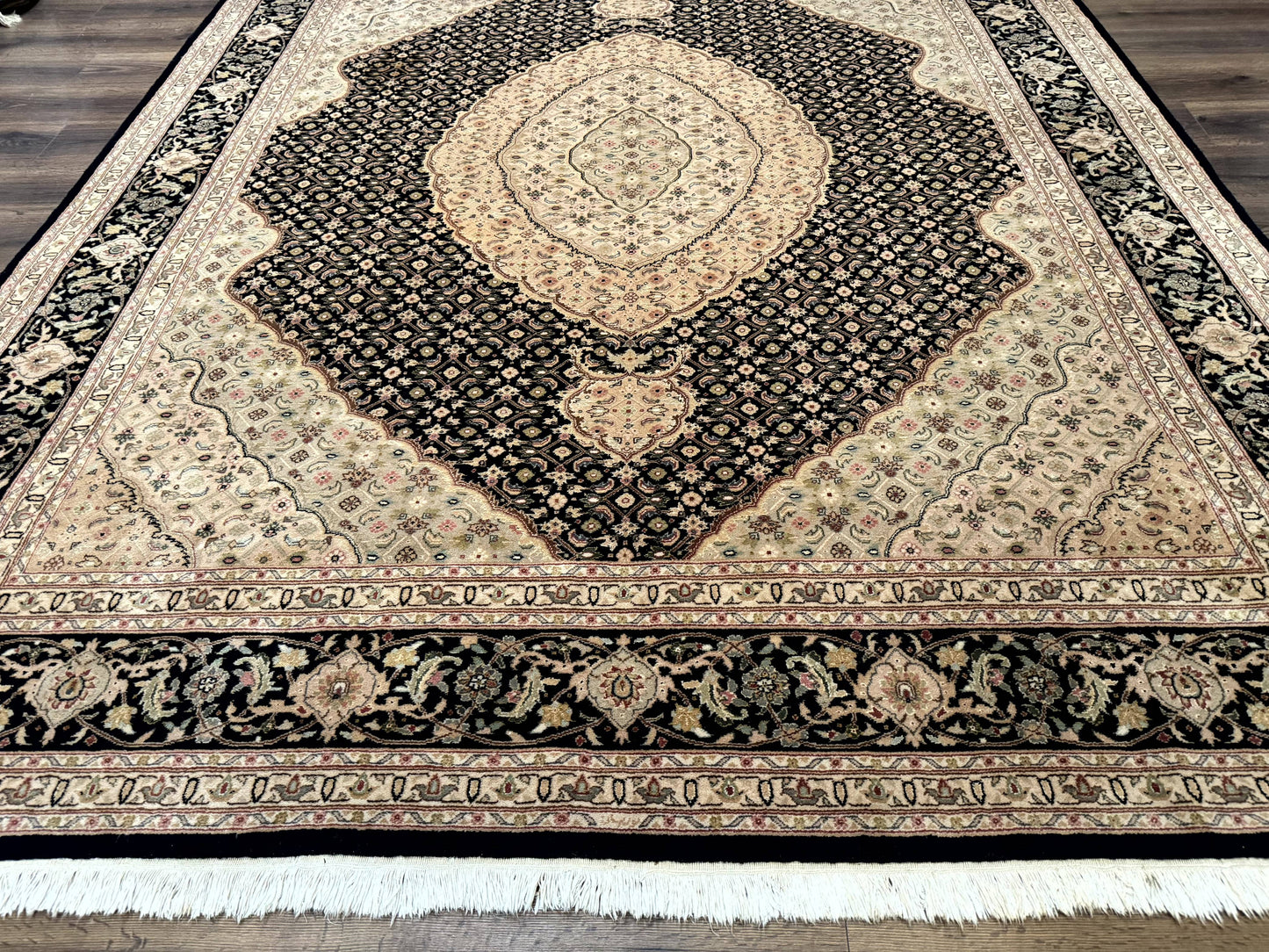 Sino Persian Rug 8x10, Herati Mahi Pattern, Fine 170 KPSI, Black, Wool and Silk Highlights - Nuvé