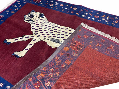 5 X 7 Handmade Zagros Wool Rug Snow White Panther Maroon Blue Organic Dyes - Nuvé