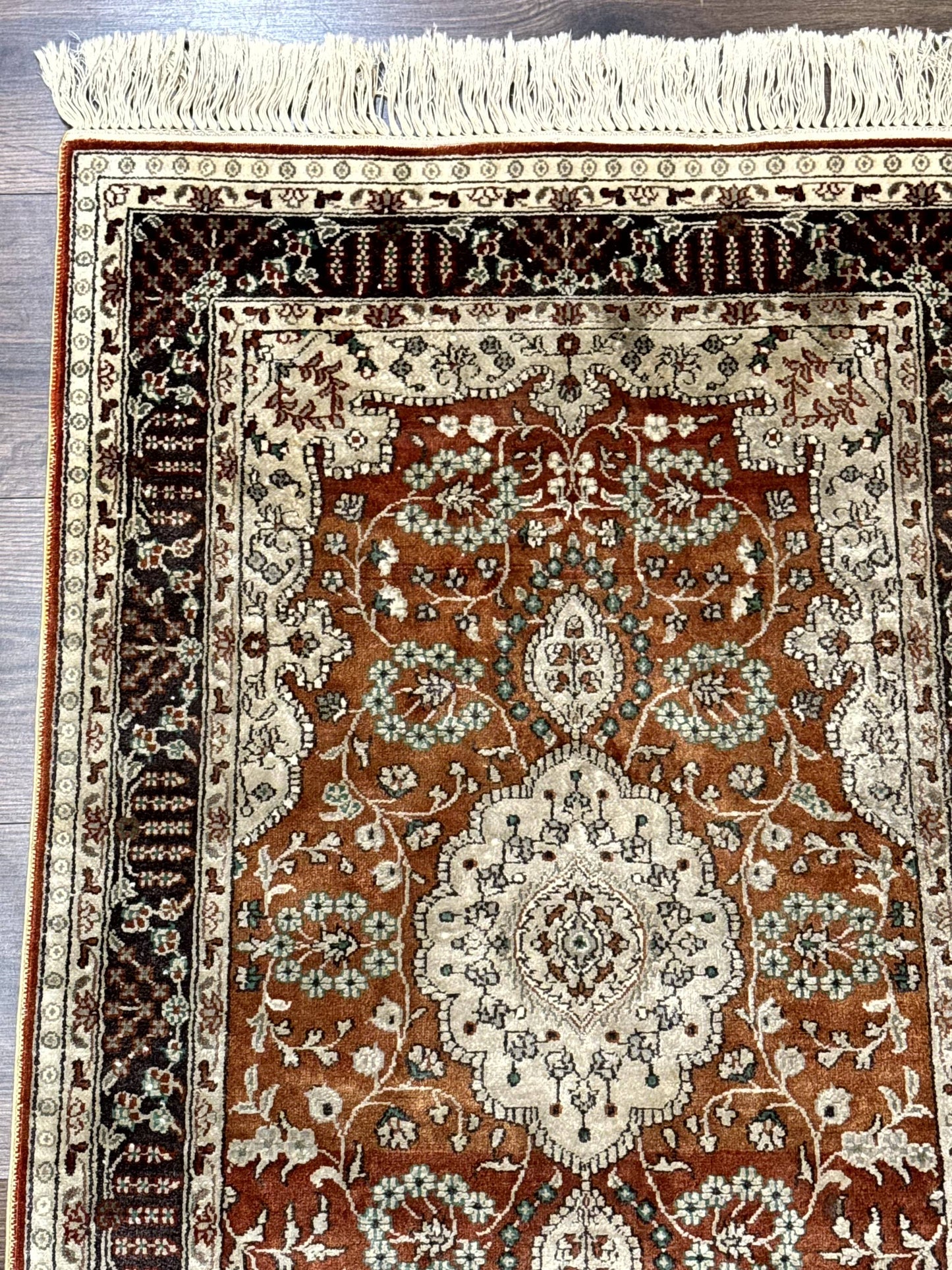 Turkish Silk Narrow Runner Rug 2 x 5.8, Very Fine 340 KPSI, Floral Medallions, Red - Nuvé
