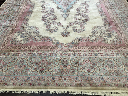 10x14 Karastan Kirman Rug #784 Pastel Ivory Kirman Medallion, Wool Antique Original 700 Series - Nuvé