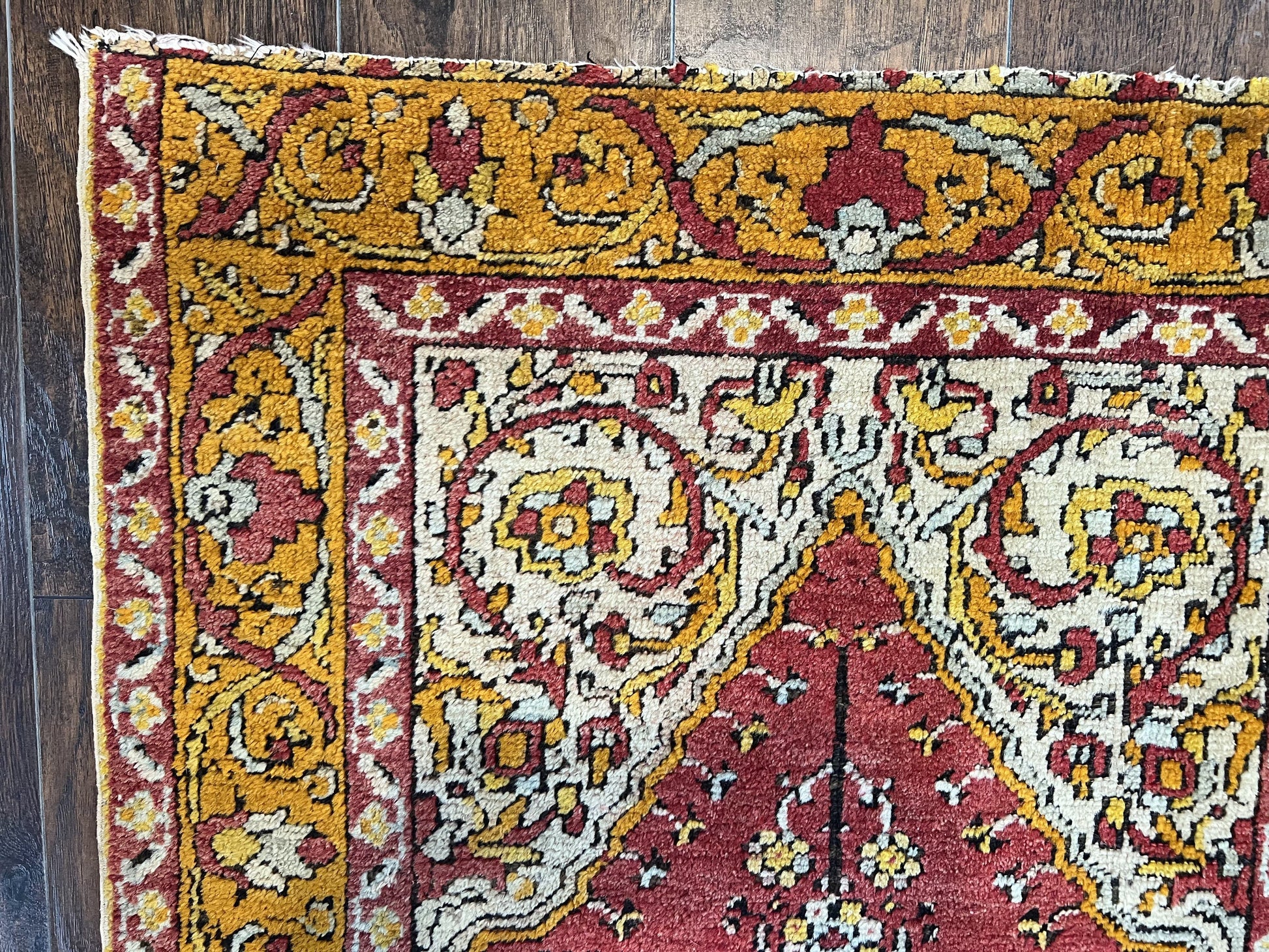 Antique Turkish Prayer Rug 3x5, Hand Knotted Turkish Melas Oushak Wool Carpet, Mehrab Rug, Orange & Red Vintage Rug 3 x 5 Collectible - Nuvé