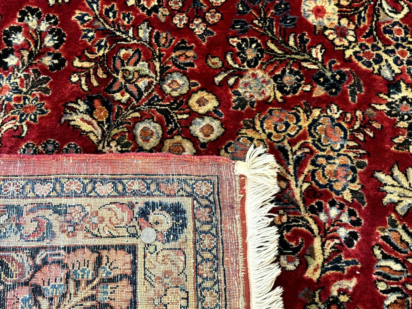 Persian Sarouk Rug 10x10, Square Persian Carpet, Red, Floral, Antique - Nuvé