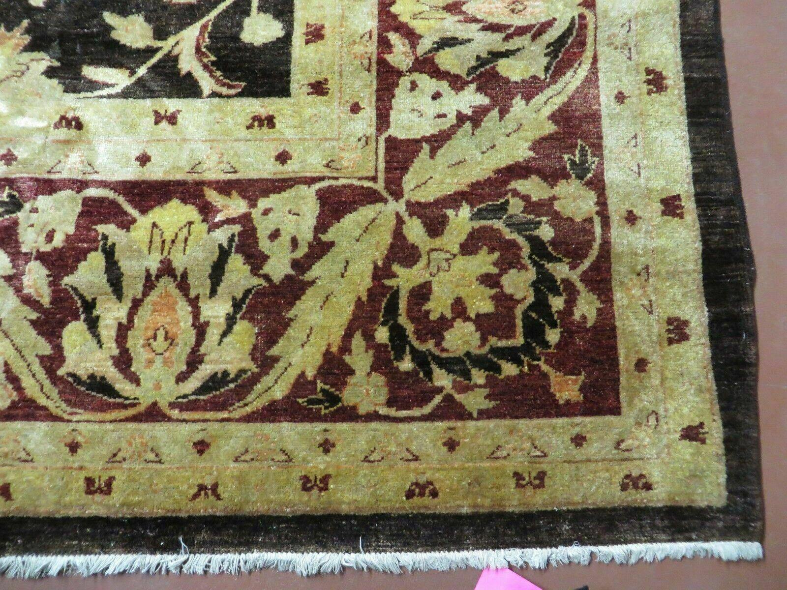 11' X 15' Vintage Hand Knotted Indian Agra Wool Rug Hand Made Dark Brown Floral - Nuvé