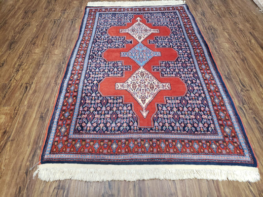 4x6 Western Kurdistan Kurdish Carpet Senneh Wool Area Rug Veg Dyes Red Blue Nice - Nuvé