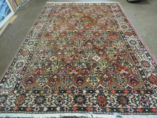 Antique Persian Bakhtiari Rug 7x10 - Multicolor Repeated Panel Design - Vegetable Dyed Rug - Hand Knotted Wool Room Sized Oriental Carpet 7 x 10 Rug - Nuvé