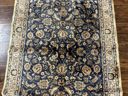 Vintage Art Silk Rug 3x4, Traditional Oriental Persian Design Rug, Belgium Power Loomed Rug, Navy Blue