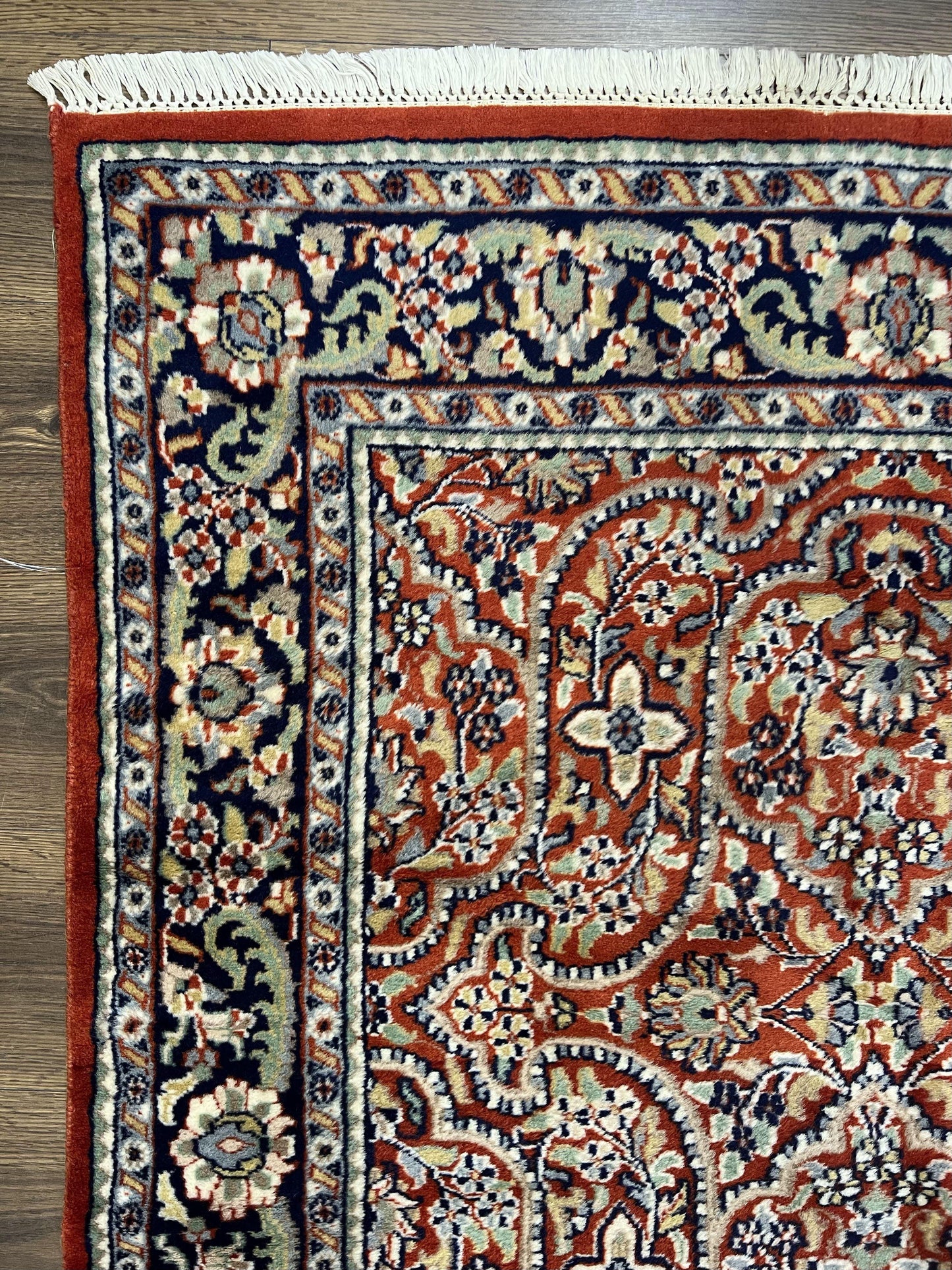 Indo Persian Rug 4x7, Allover Floral Oriental Carpet, Red and Navy Blue, Hand Knotted Indian Kashmiri Traditional Vintage Area Rug 4 x 7 ft - Nuvé