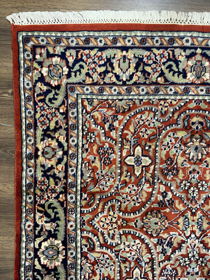 Indo Persian Rug 4x7, Allover Floral Oriental Carpet, Red and Navy Blue, Hand Knotted Indian Kashmiri Traditional Vintage Area Rug 4 x 7 ft - Nuvé