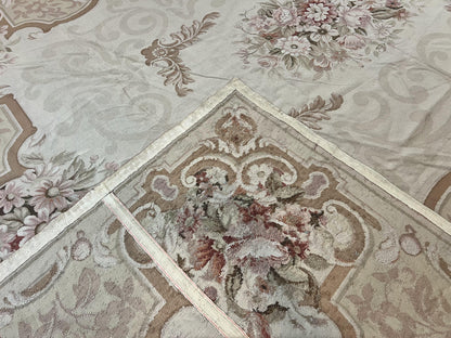 10x14 Aubusson Rug, Wool Handmade Vintage Carpet, French European Design, Elegant - Nuvé