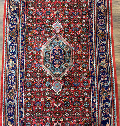 Indo Persian Bidjar Runner Rug 3 x 18.6, Red Navy Blue, Long Runner, Wool Oriental Carpet - Nuvé