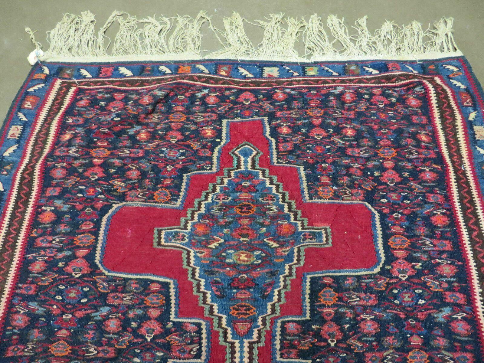 4' X 5' Antique Handmade Turkish Wool Kilim Flat weave Rug Blanket Tribal - Nuvé