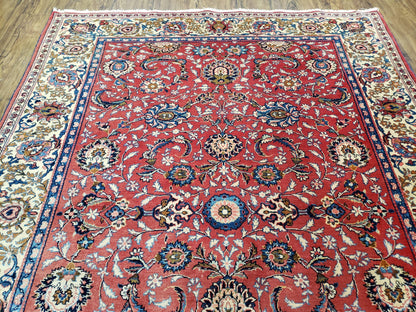 Semi Antique Persian Kashan, Red & Cream, Hand-Knotted, Wool, 4' 8" x 6' 6", Pair A - Nuvé