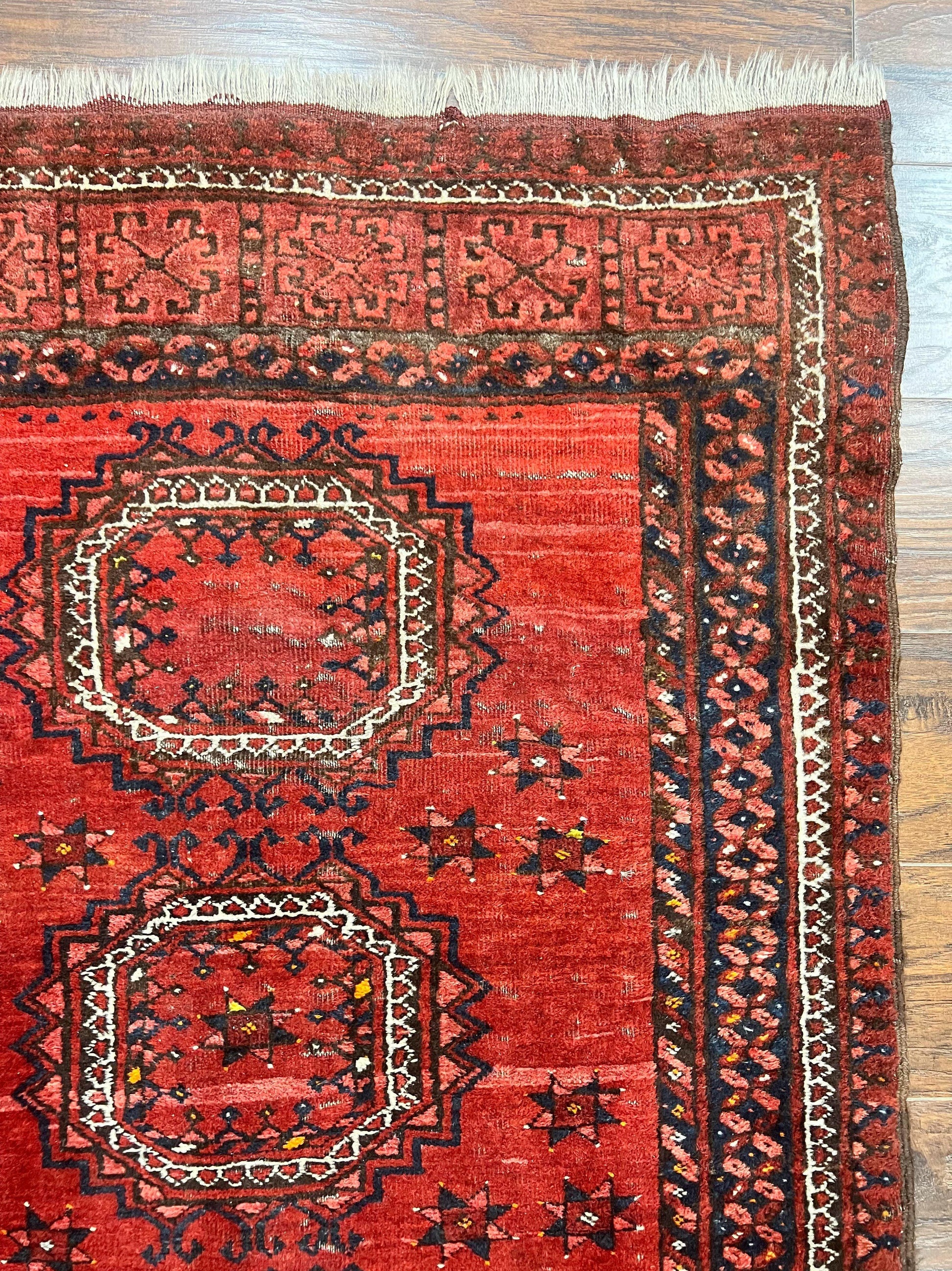 Afghan Rug 3x6, Semi Antique Vintage Oriental Carpet, Wool Handmade Red Rug, Tribal Rug, Afghan Beshir Rug - Nuvé