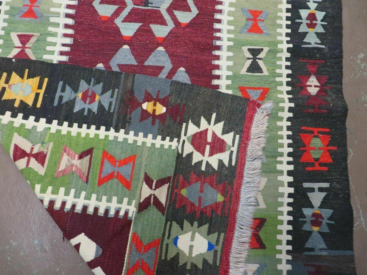 3' 8" X 5' Vintage Turkish Kilim Handmade Flat Weave Wool Rug Veg Dyes - Nuvé