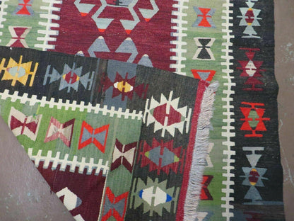 3' 8" X 5' Vintage Turkish Kilim Handmade Flat Weave Wool Rug Veg Dyes