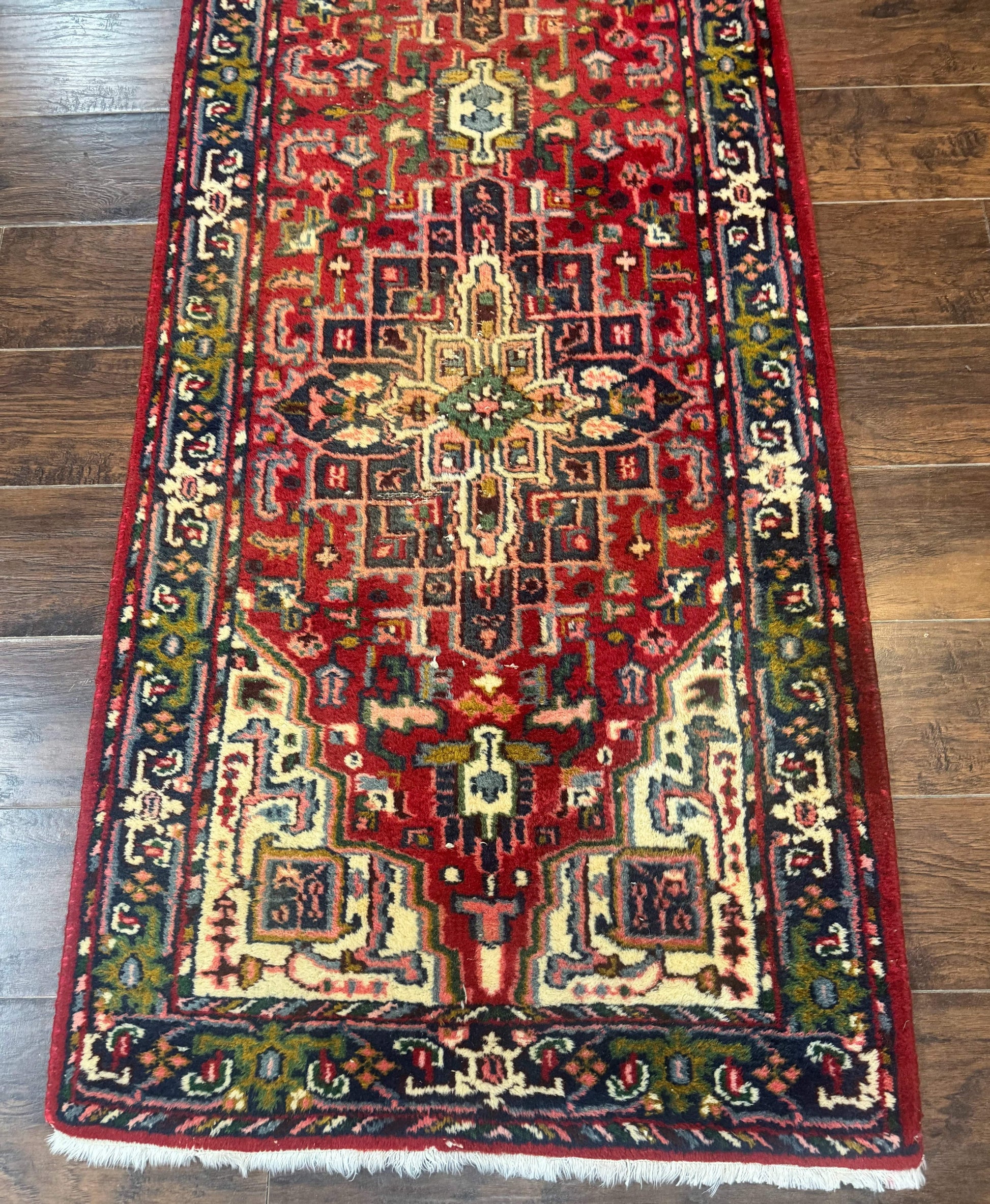 Indo Persian Heriz Runner Rug 3 x 17, Geometric Long Runner Carpet for Hallway, Medallions, Wool Runner Rug 3x17 - Nuvé