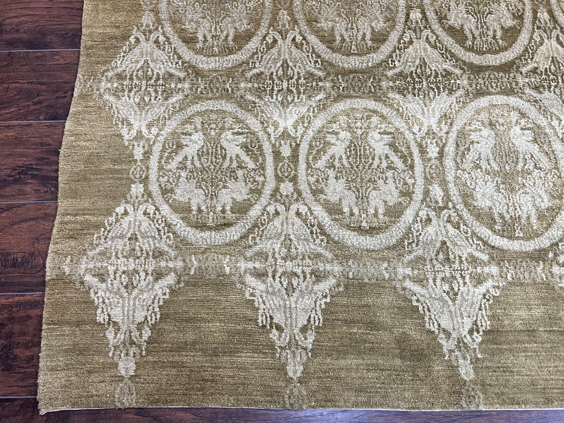 Tibetan Rug 12x15, Wool Hand Knotted Carpet, Odegard Rug, Birds, Olive Green, 12 x 15 Oversized Handmade Contemporary Area Rug, Extra Large - Nuvé