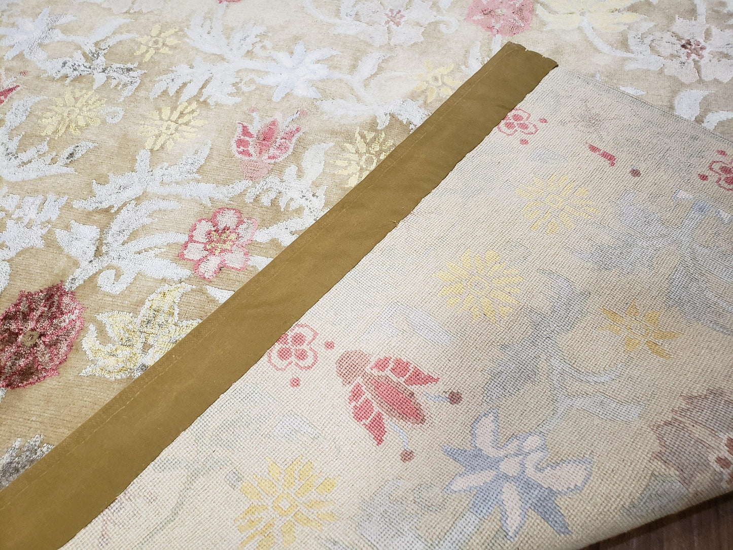 Modern Tibetan Rug 6x9, Wool and Silk Tibetan Rug, Handmade Tibetan Rug, Silk Flowers, Contemporary Rug, Soft Rug, Tibetan Area Rug, Tan - Nuvé