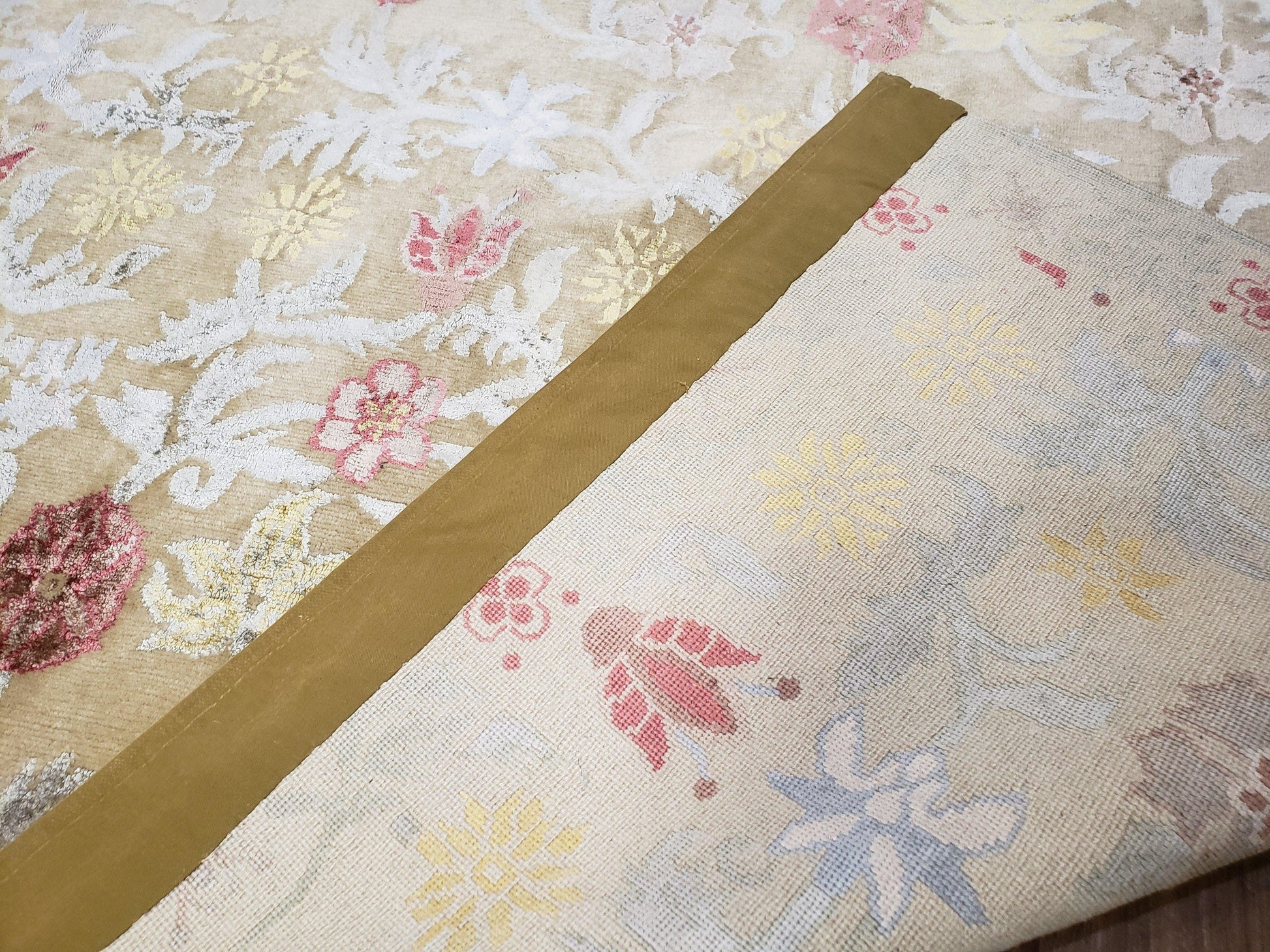 Modern Tibetan Rug 6x9, Wool and Silk Tibetan Rug, Handmade Tibetan Rug, Silk Flowers, Contemporary Rug, Soft Rug, Tibetan Area Rug, Tan - Nuvé