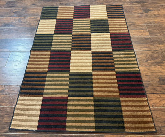 Vintage Power Loomed Rug 3.6 x 5, Brown Beige Black Tan, Box Design - Nuvé