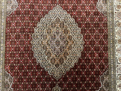Persian Rug 5x7, Very Fine 330 KPSI, Red and Ivory, Herati Mahi Pattern, Wool & Silk - Nuvé