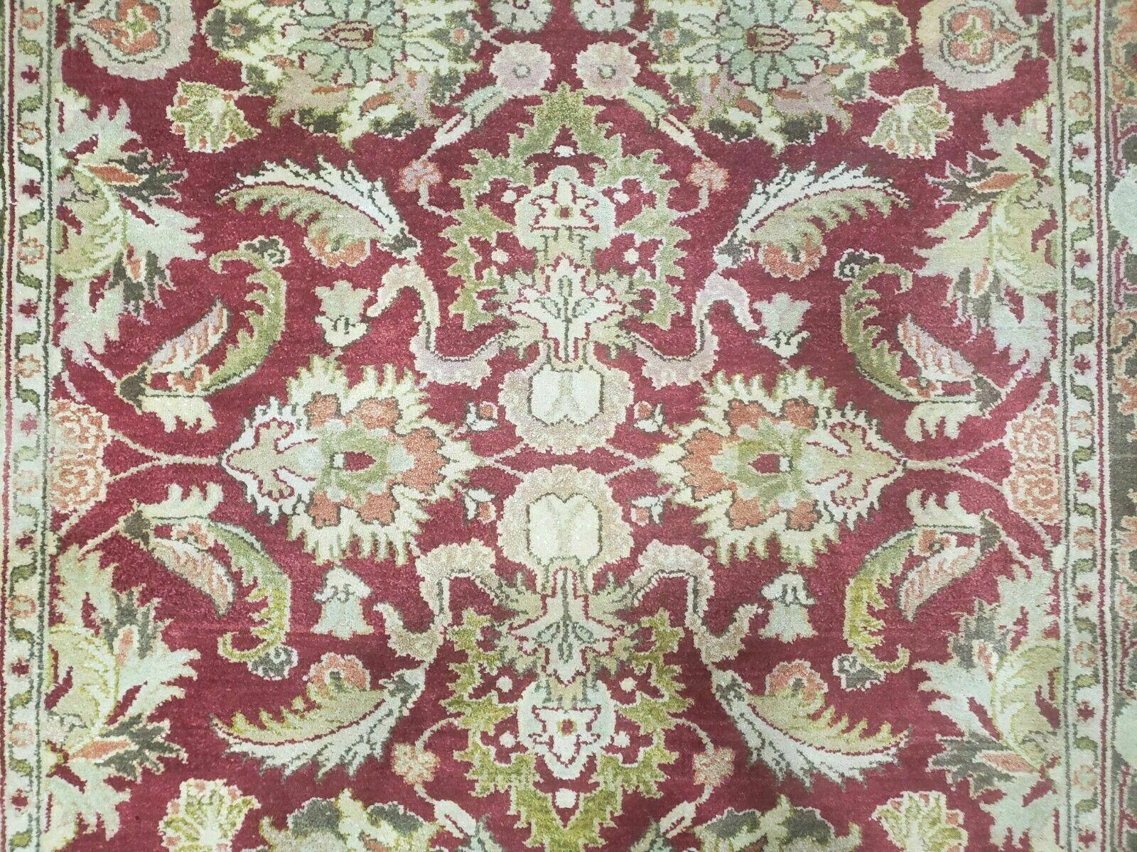 Indo Persian Rug 6x9, Hand Knotted Vintage Indian Sultanabad Agra Wool Rug, Handmade Oriental Carpet 6 x 9, Red Large Floral Design - Nuvé