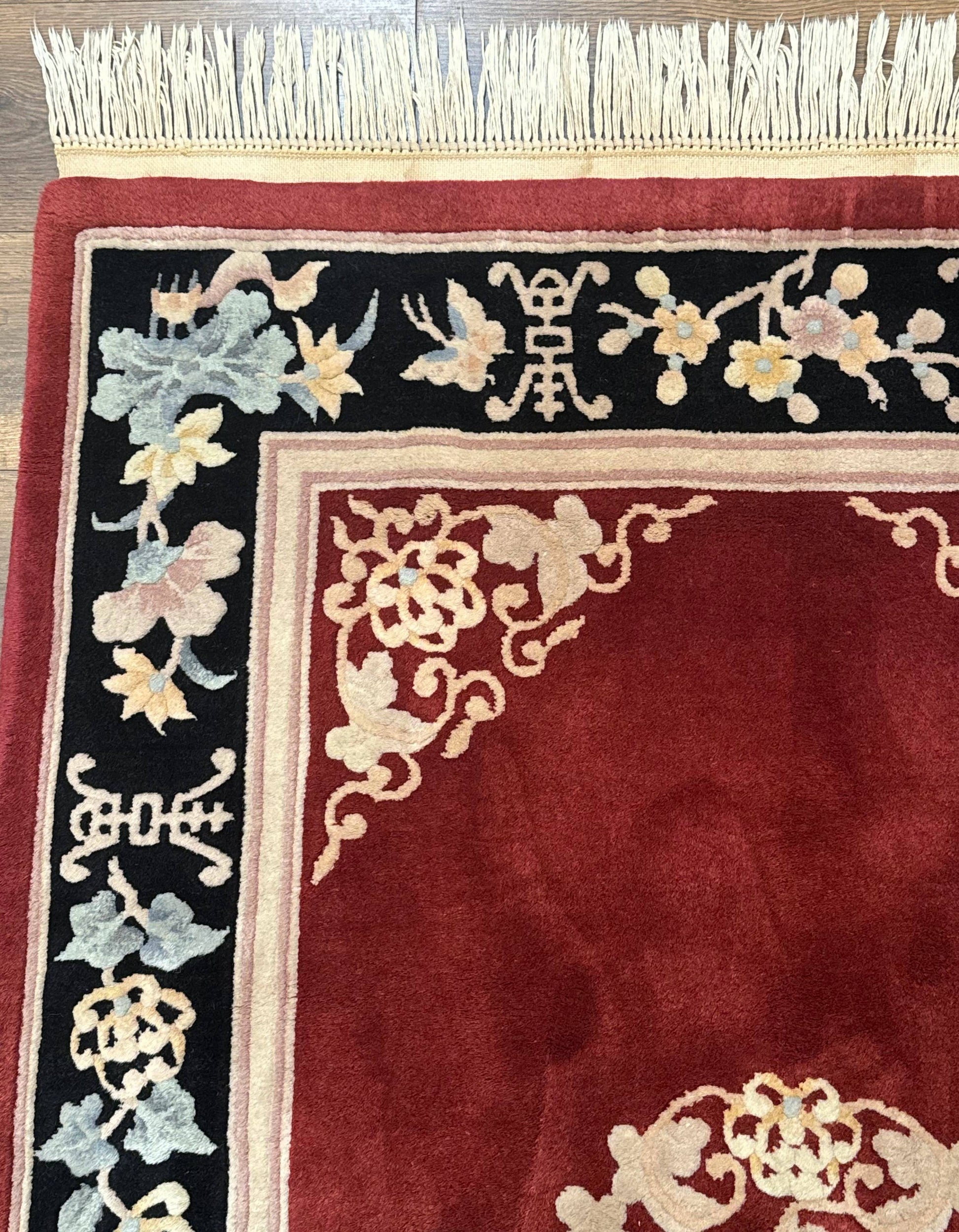 Chinese Wool Rug 4x6, Maroon and Black, Butterflies, Chinese Oriental Carpet, 90 Line Rug - Nuvé