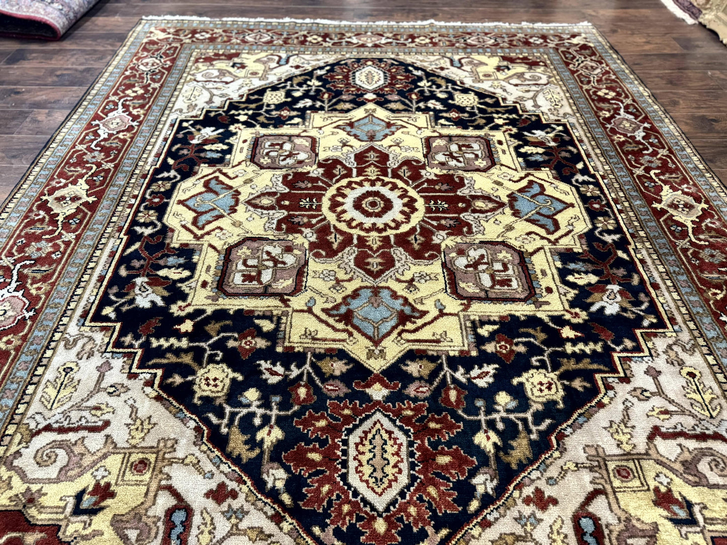 Indo Persian Heriz Rug 8x10, Geometric Medallion, Serapi Carpet, Wool Vintage Rug - Nuvé