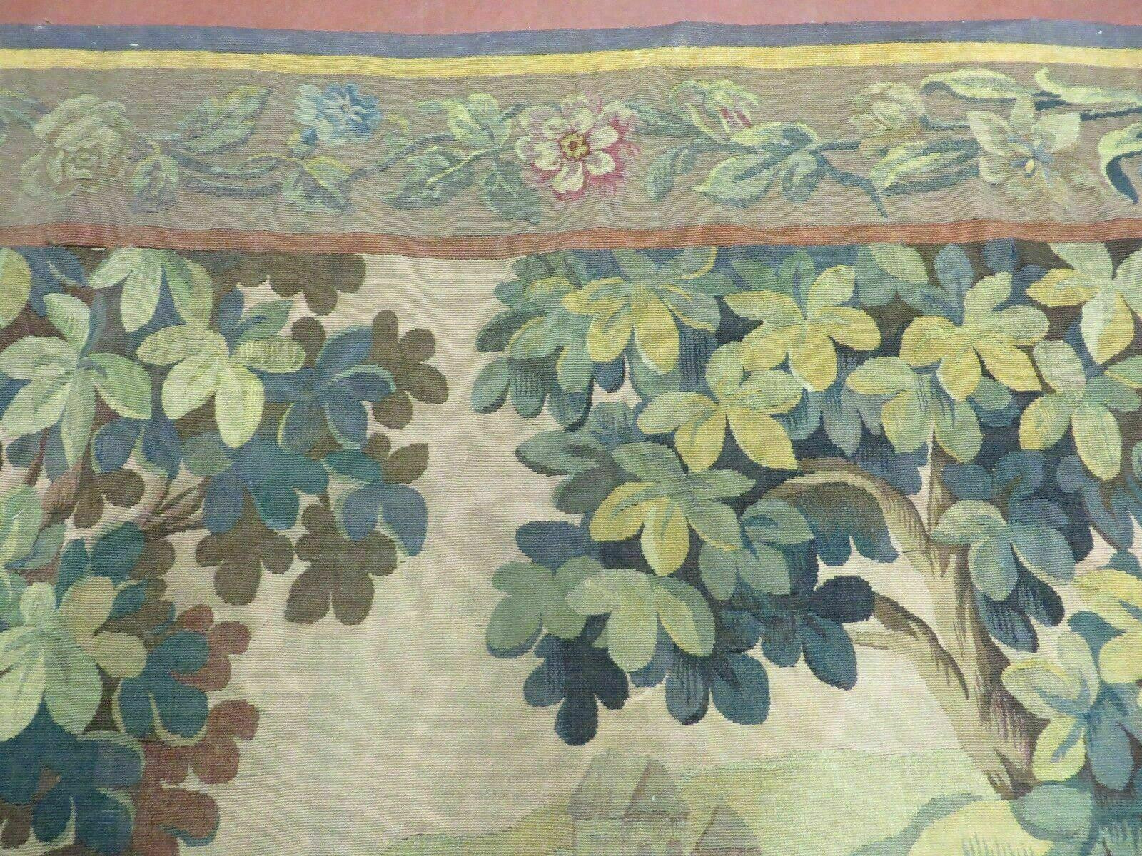 Antique French Tapestry 5x6 French Handmade Aubusson Nature One Of A Kind Rare - Nuvé