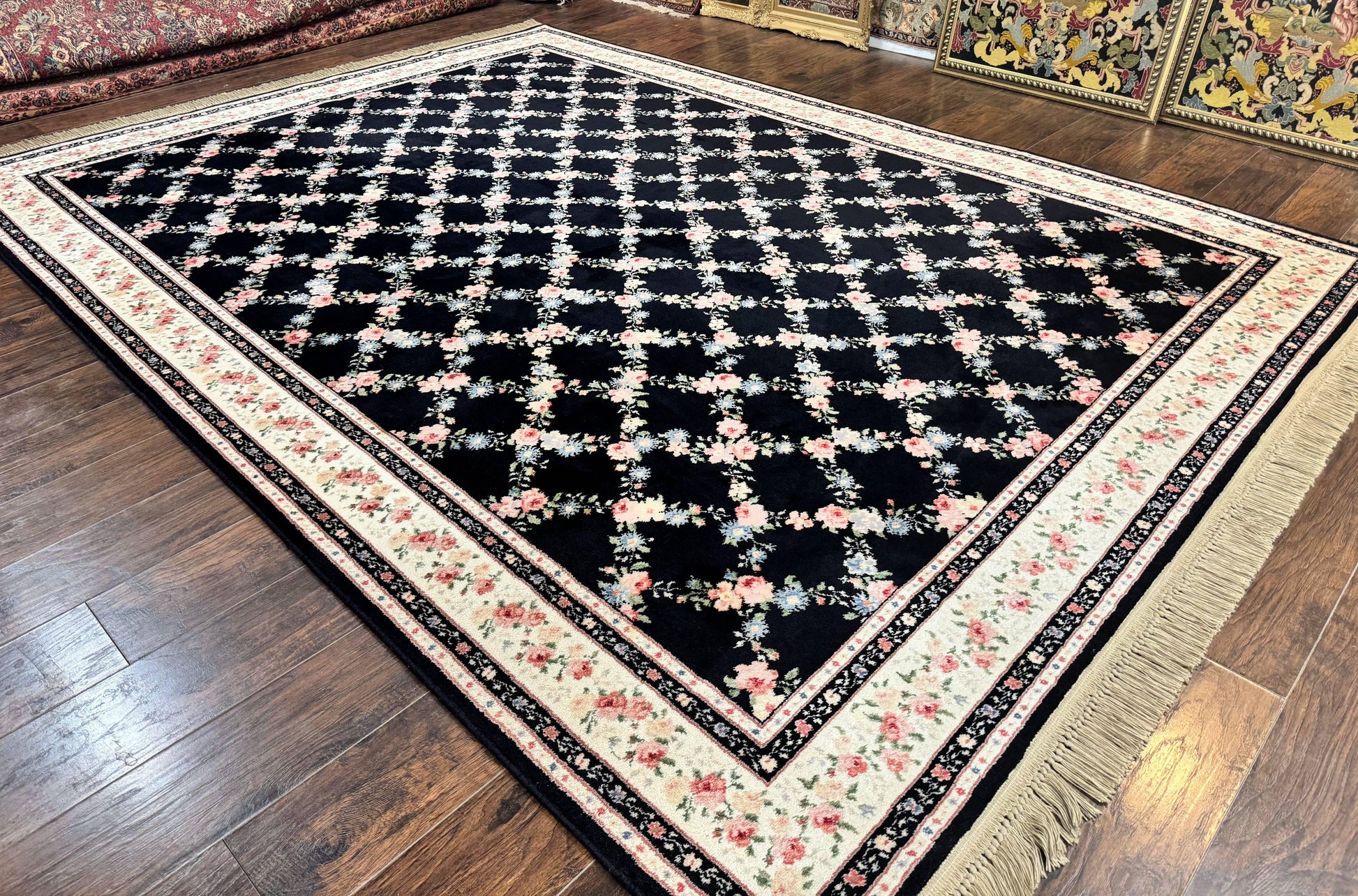 Karastan Rug 8.8 x 12, Garden of Eden #509/1270, Ebony Trellis, Vintage Discontinued Wool Pile Karastan Carpet - Nuvé