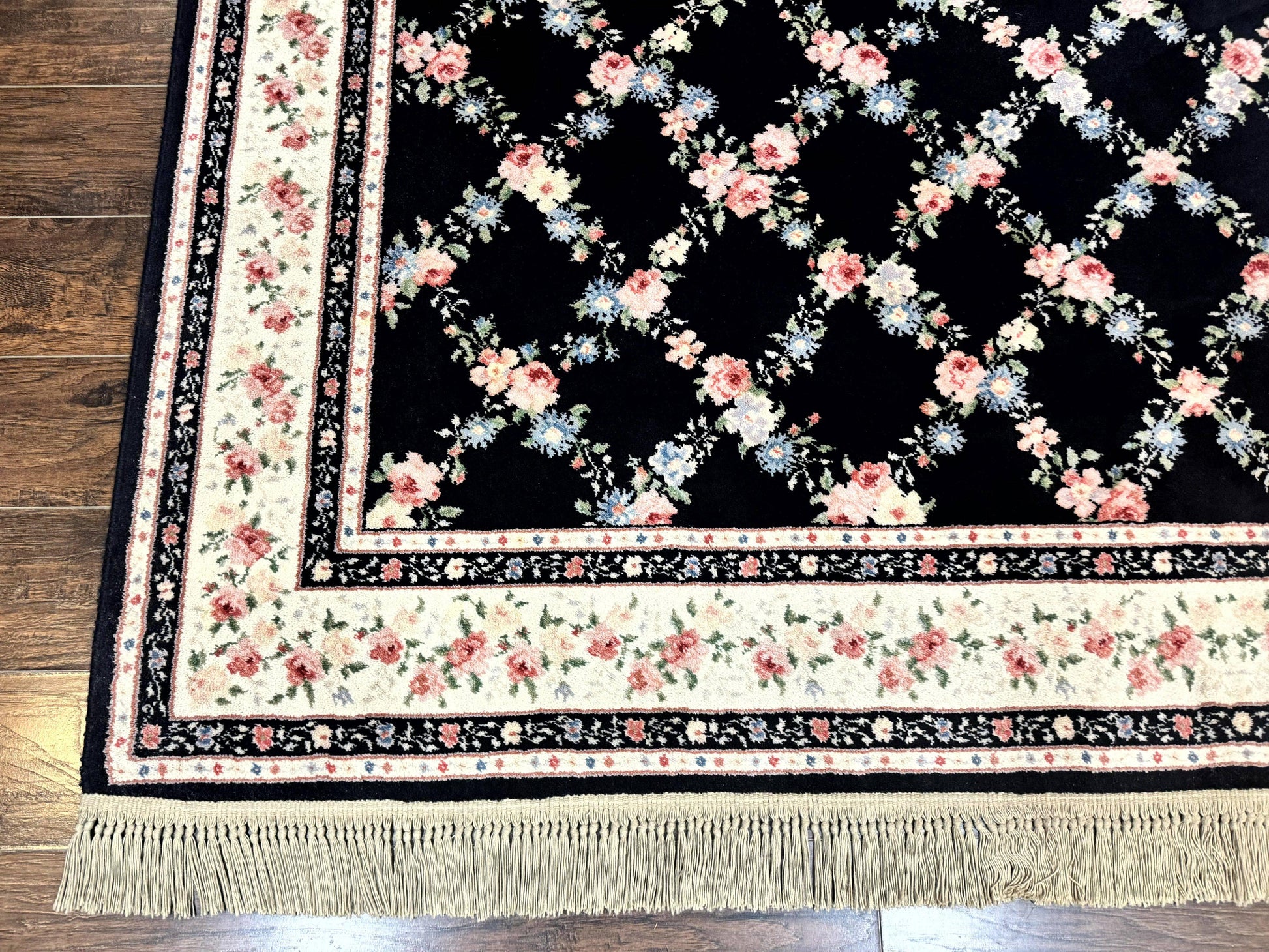 Karastan Rug 8.8 x 12, Garden of Eden #509/1270, Ebony Trellis, Vintage Discontinued Wool Pile Karastan Carpet - Nuvé
