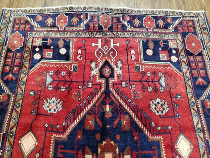 Antique Persian Zanjan Nahavand Heriz Rug, Red & Blue, Hand-Knotted, 5' x 9' 7" - Nuvé