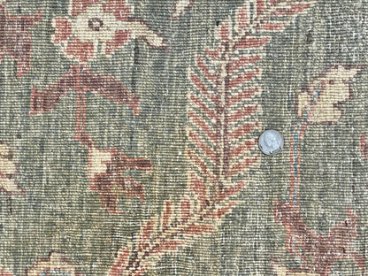Large Modern Pakistani Rug 9x12, Handmade Wool Carpet, Peshawar Rug, Hand Knotted Oriental Rug, Contemporary, Floral, Light Green - Nuvé