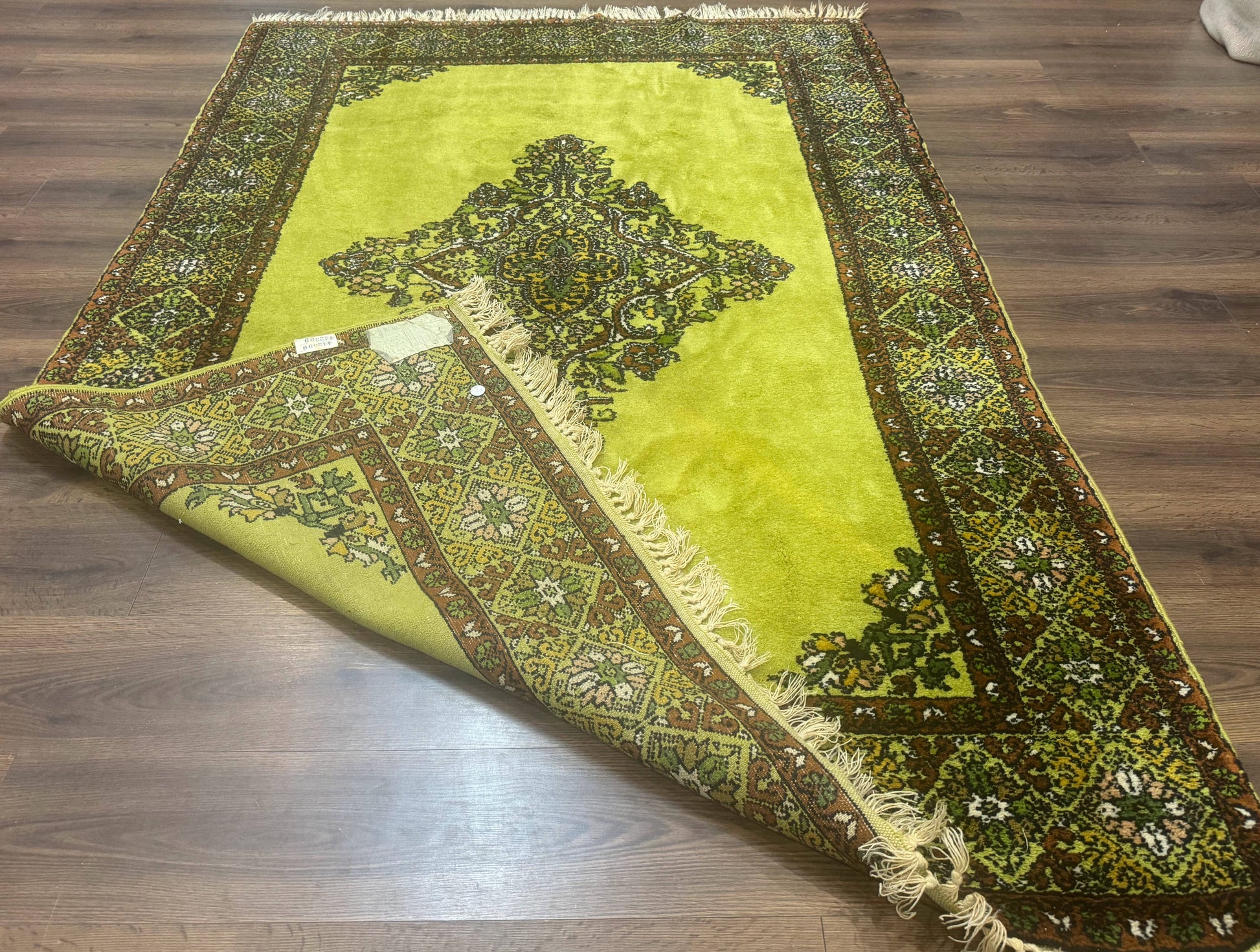 Moroccan Rug 6x8, Semi Open Field, Vintage, Lime Green, Wool Carpet - Nuvé
