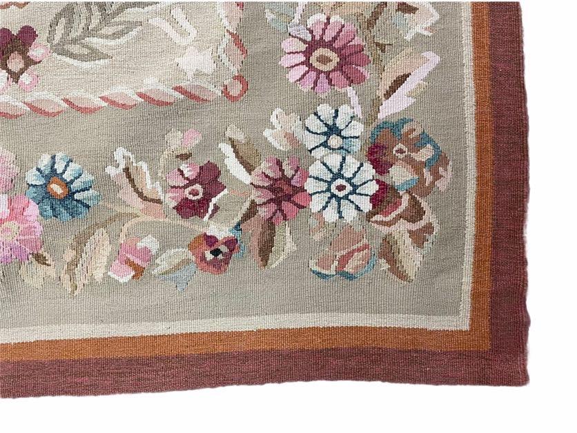 9x13 Needlepoint Carpet, French Design Rug, Hand-Knotted, Brand New Needlepoint Rug 9 x 13, English French European Style, Beige Floral - Nuvé