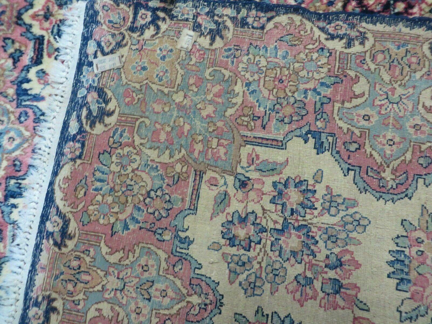 Antique Persian Kirman Rug 3.9 x 6.6, Floral Oriental Carpet, Ivory/Cream - Blue - Pink, Hand Knotted Wool Rug, Floral Medallion Rug 4x6 - Nuvé