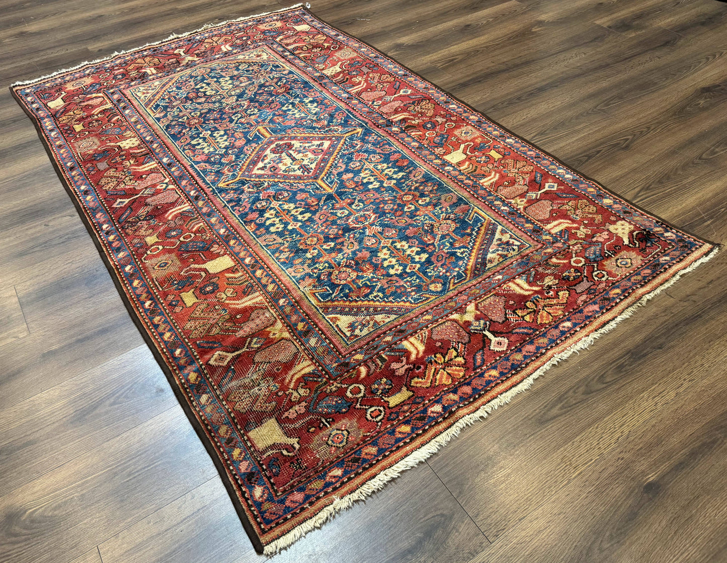 Antique Persian Rug 4x7, Blue and Red Malayer Carpet, Rare - Nuvé