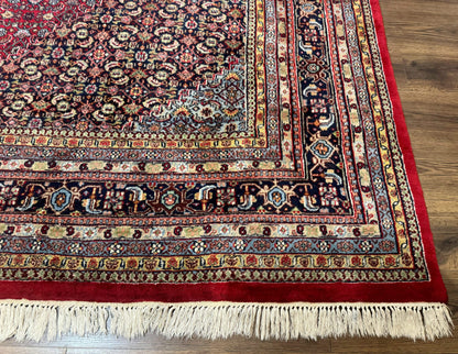 Indo Persian Bidjar Rug 10x14, Red and Dark Blue, Herati Mahi Pattern, Vintage - Nuvé