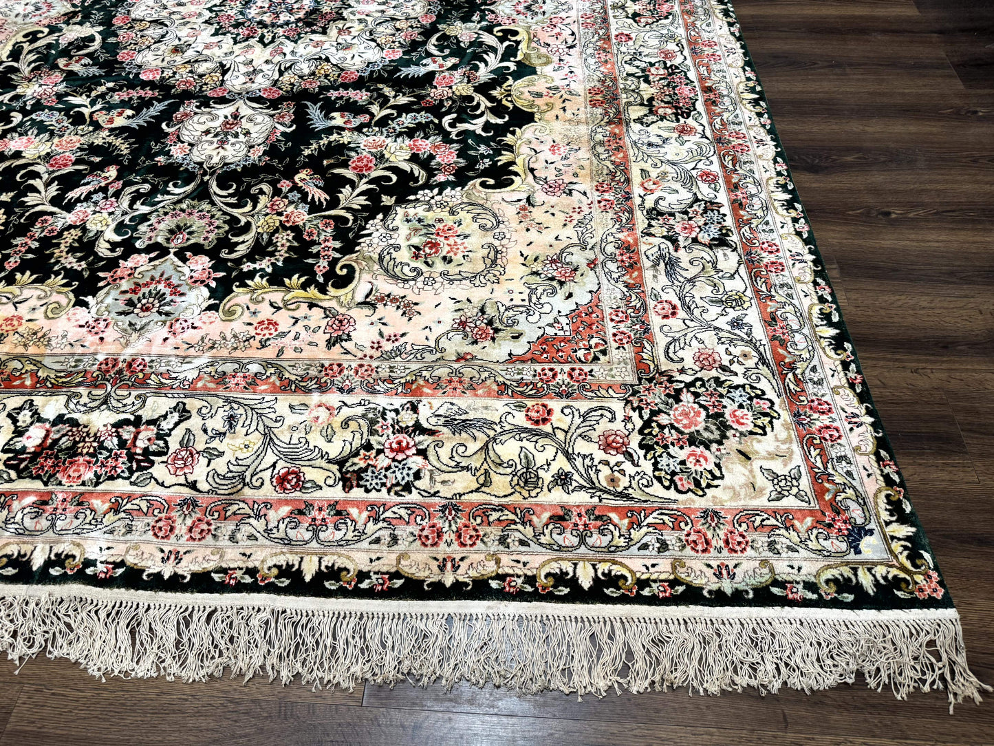 Silk Indian Kashmiri Rug 9x12, Vintage Hand Knotted Carpet - Nuvé
