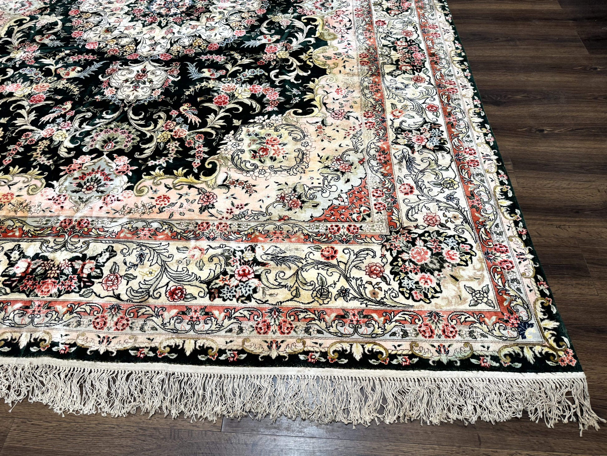 Silk Indian Kashmiri Rug 9x12, Vintage Hand Knotted Carpet - Nuvé