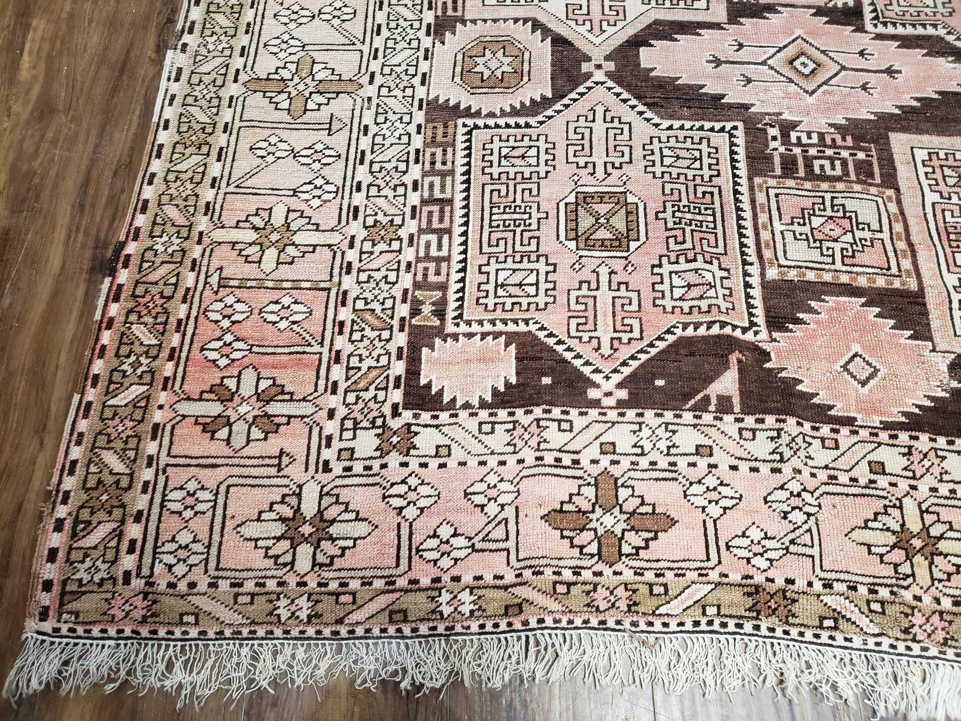 Antique Caucasian Rug 5' 5" x 10' 9", Shirvan Carpet, Wide Oriental Corridor Runner, Quality Handmade Hand-Knotted Wool Rug, Pale Pink Black - Nuvé
