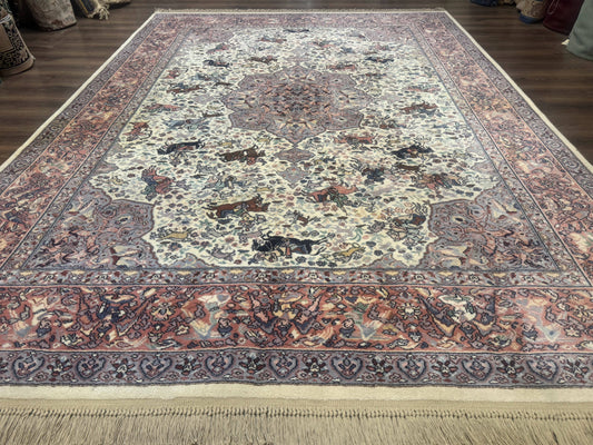 8.8 x 12 Karastan Ivory Hunting Rug #751, Vintage Wool Discontinued Original 700 Series, Rare - Nuvé